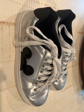 EUC Women's Metallic Silver Disney Sneakers with Black Mickey Accent size 7